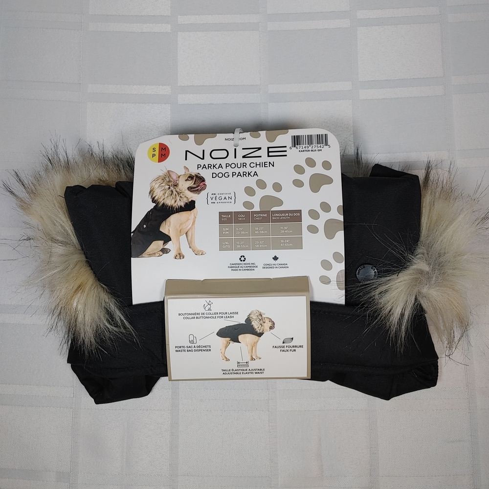 (4/$20) Noize Black Dog Parka with Faux Fur Hood Trim Size S/M, Brand New